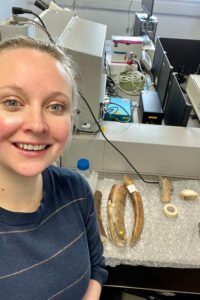 Dr Rebecca Shepherd with mammoth ivory samples