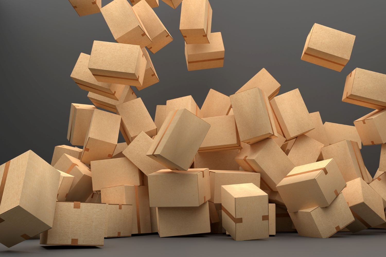 3D illustration of collapsing cardboard. 