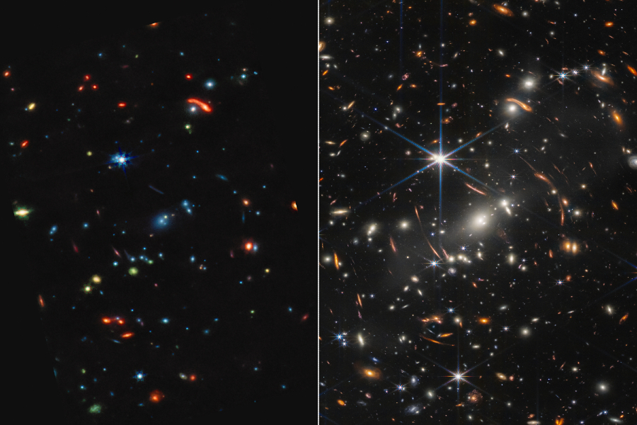 Webb’s first deep field MIRI and NIRCam images side by side 