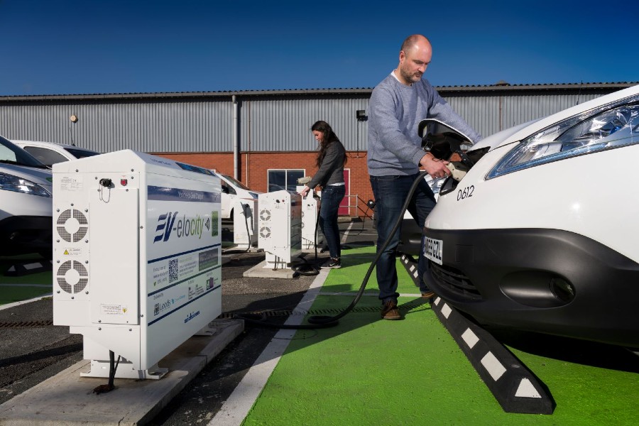 Leeds City Council Electric vans charging and discharging in the EV-elocity project