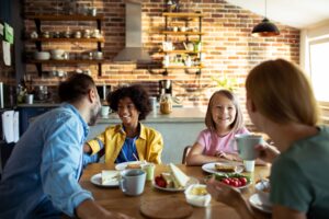 Close up of a family having breakfast