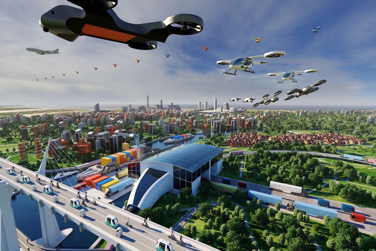 Transport of the future with electric planes, trucks,drones and autonomous vehicles