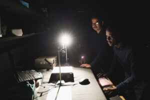 Professor Jadu Dash and Dr Booker Ogutu in their lab in the School of Geography and Environmental Science at the University of Southampton, Southampton, 28 February 2023.