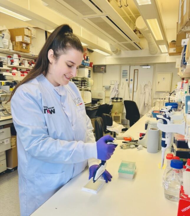 Rebecca Orha at work in the lab at the Institute of Cancer Research