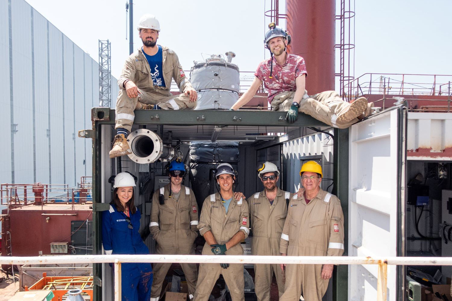 The Seabound team in a shipyard summer 2023.