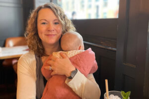 Michelle Percharde holding her baby.