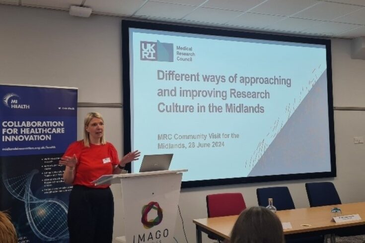 Marie Sams talking at the Research Culture session during the MRC Community Visit for the Midlands.