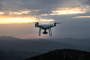 A drone flying above the mountains.