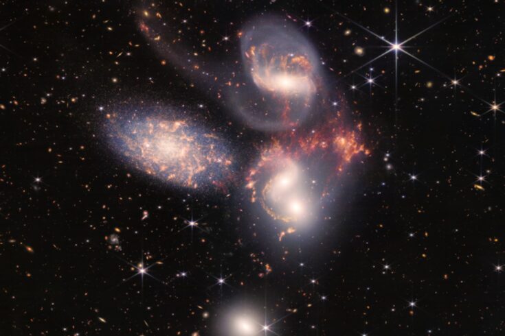 Telescope image showing a cluster of five galaxies.