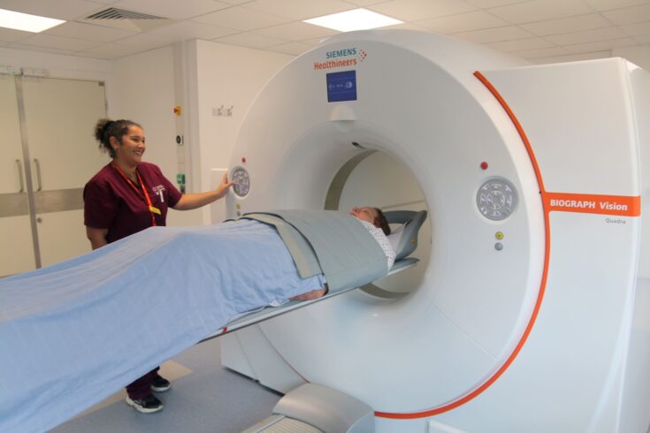 Patient and radiographer at St Thomas' Hospital