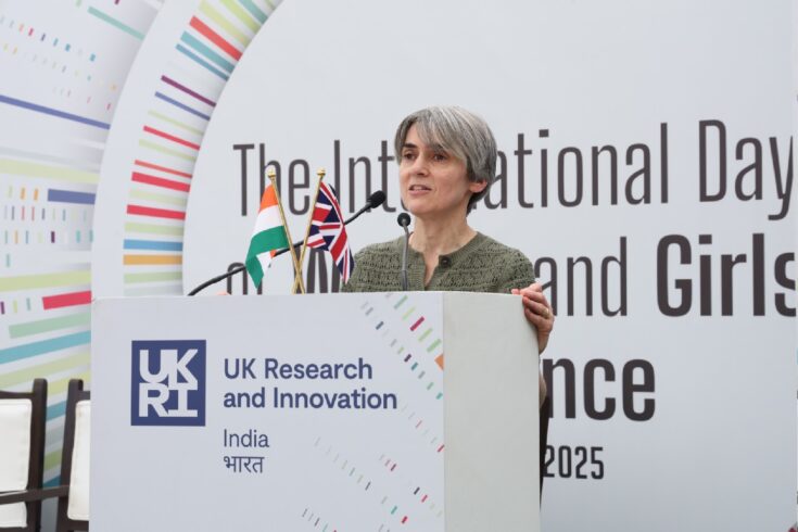 Professor Dame Ottoline Leyser speaking at the British High Commission, New Delhi on the International Day of Women and Girls in Science.